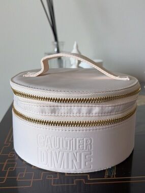Jean Paul Gaultier "DIVINE" Cream Color Makeup Bag Vanity Case  with Mirror New